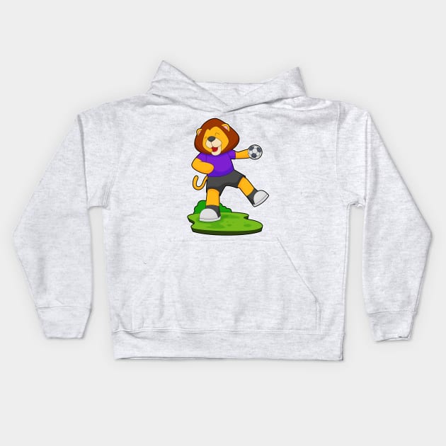 Lion Handball player Handball Kids Hoodie by Markus Schnabel